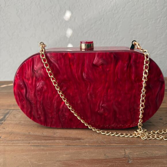 Vici Handbags - Women's Vici Juliette Red Marble Acrylic Hard Case Clutch Crossbody NEW